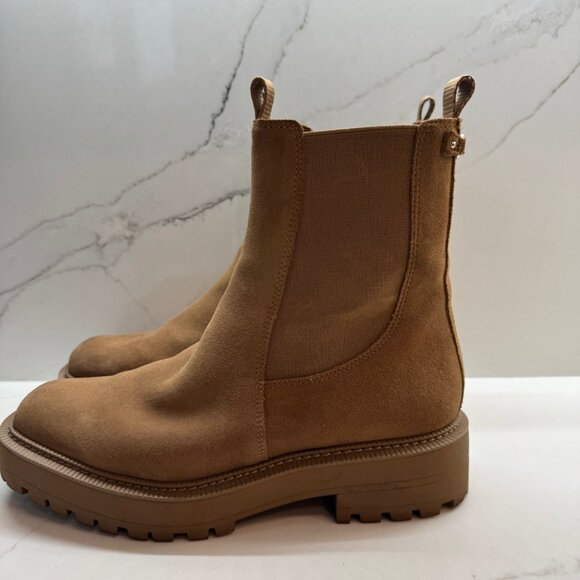 Sam Edelman Laguna Almond Taupe Leather Chelsea Moto Rounded Toe Pull On Boots - Picture 1 of 5